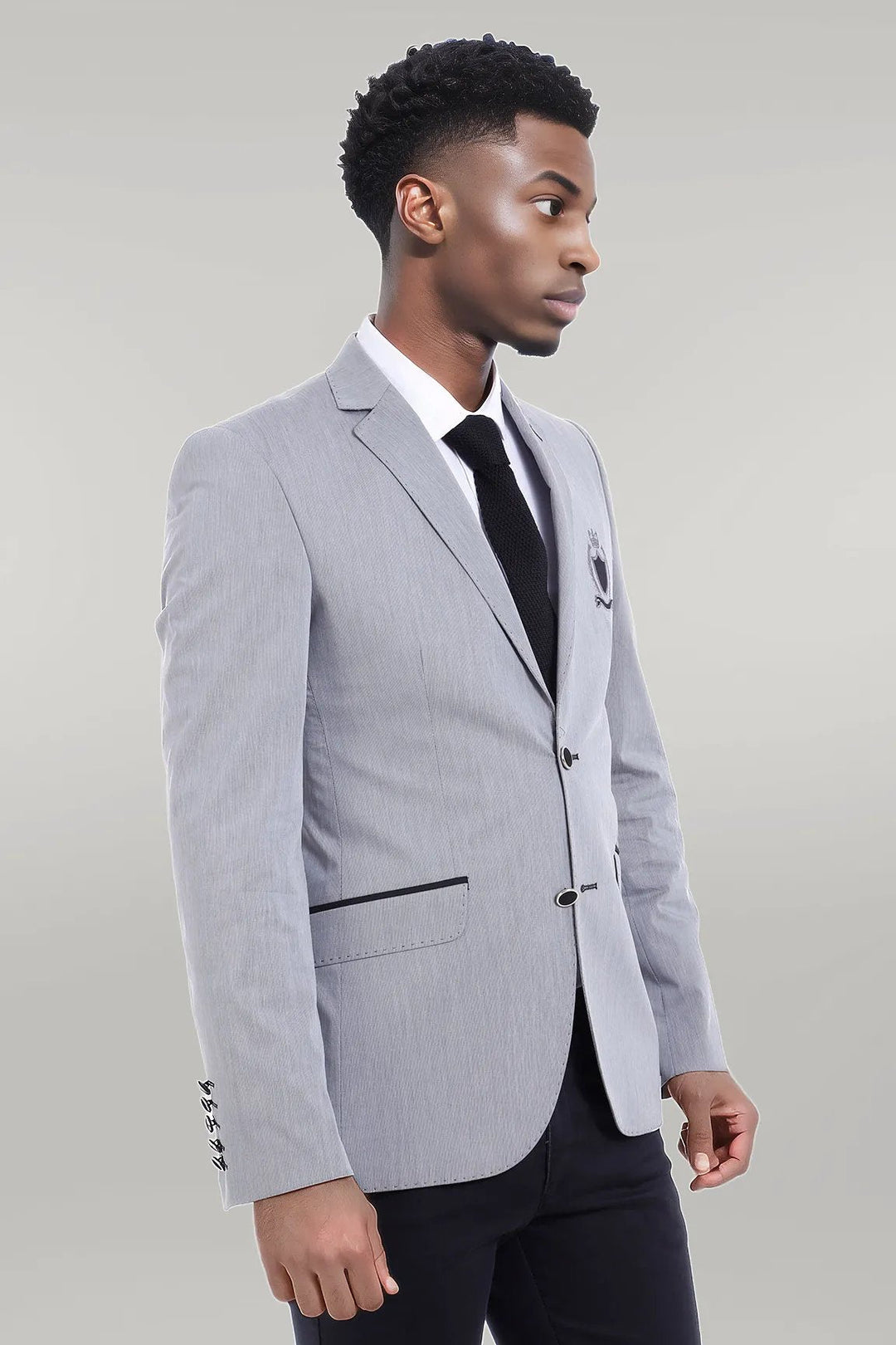 WSS Double Button Mono Lapel Crested Grey Jacket- - Singen