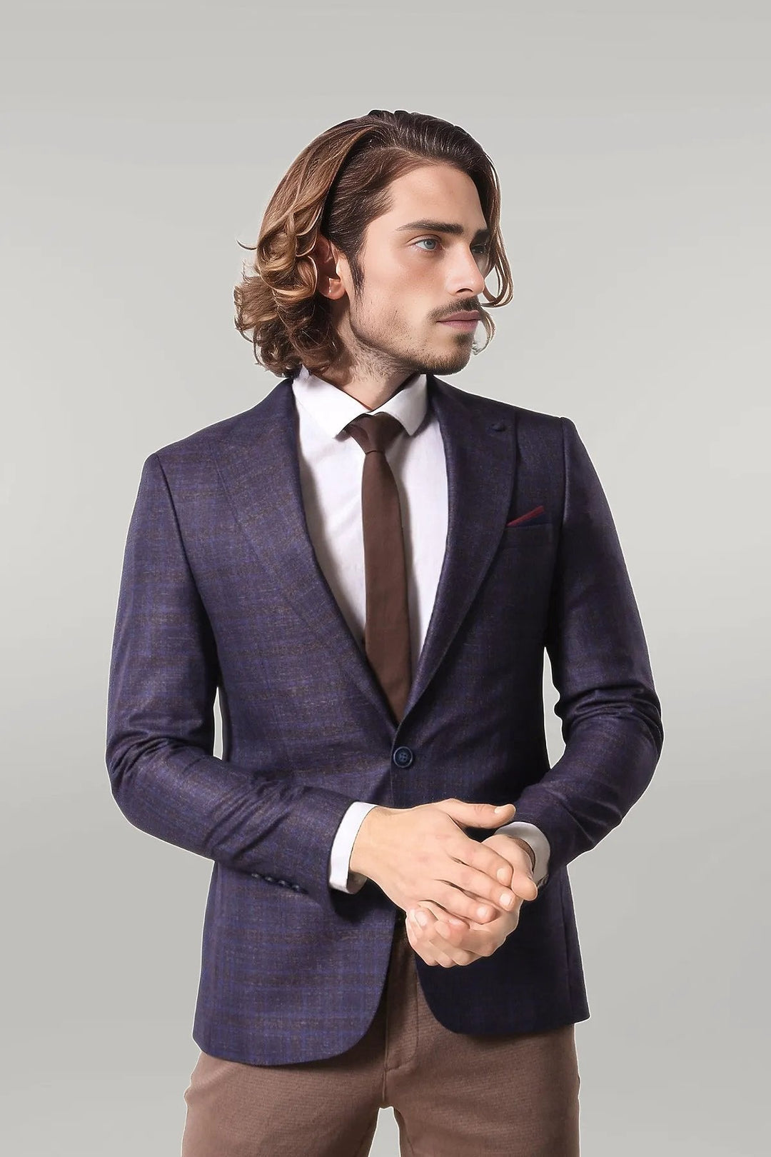 WSS Double Breasted Plaid Burgundy Blazer  - Singen