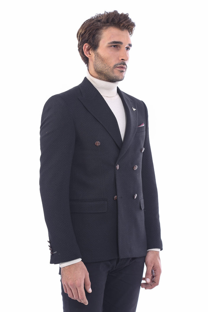 WSS Double Breasted Slim Fit Black Blazer  - Singen