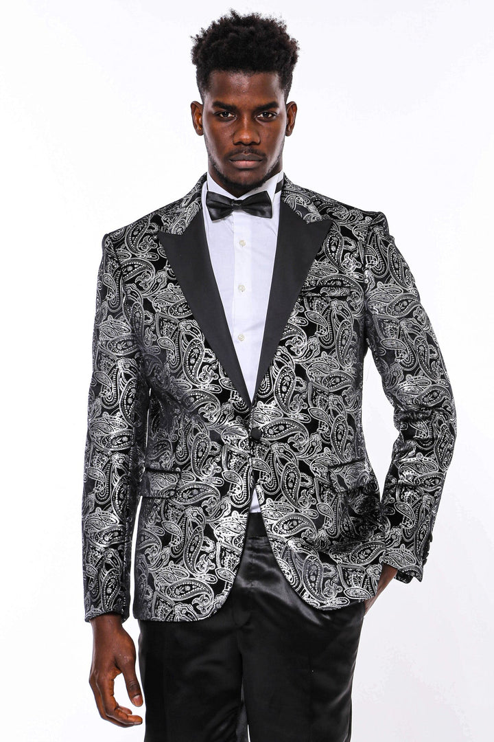 WSS Gold Patterned Over Grey Men Prom Blazer  - Singen