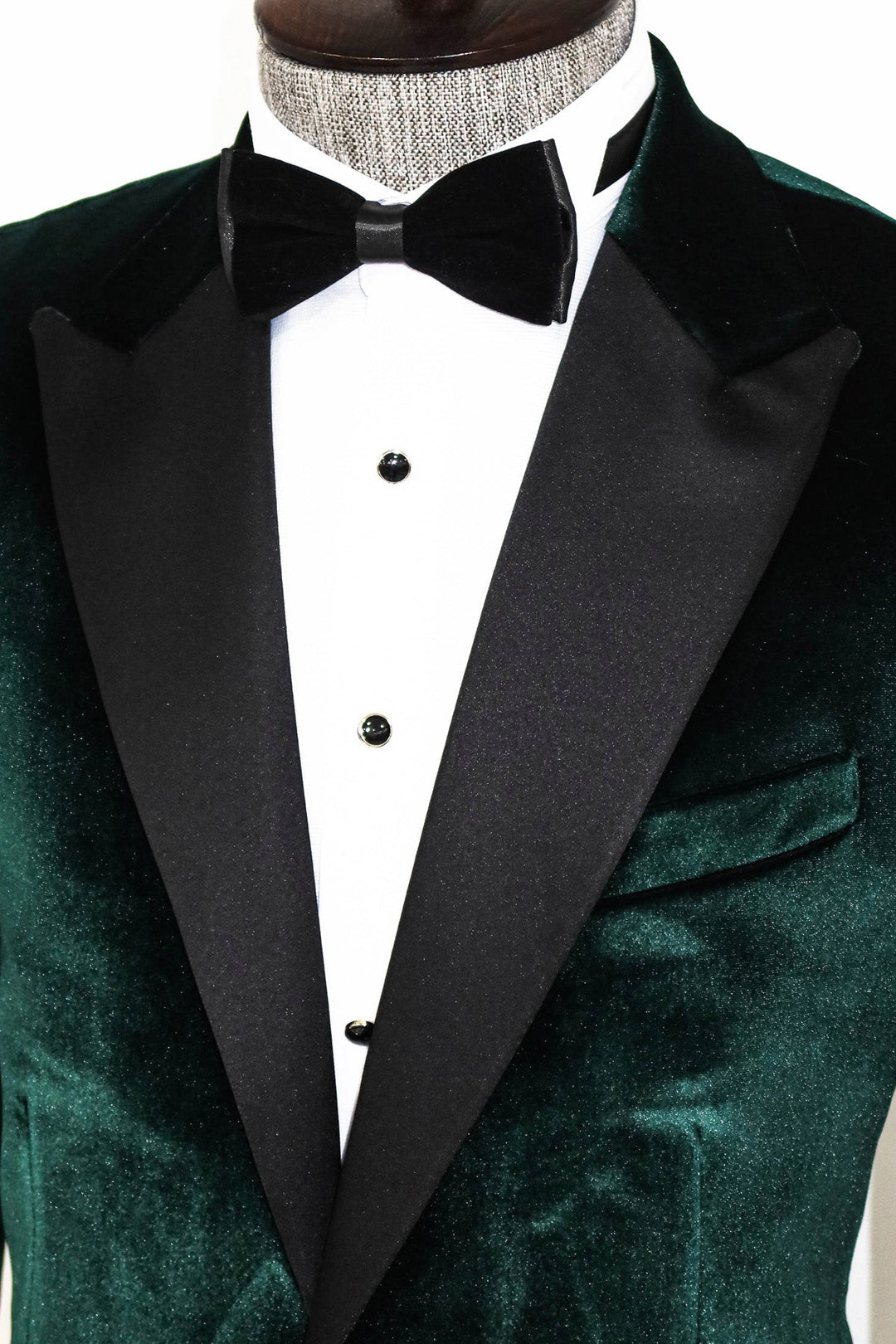 WSS Slim Fit Peak Lapel Velvet Dark Green Men Prom Blazer - Singen