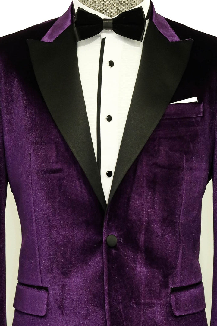 WSS Velvet Slim Fit Single Button Purple Men Prom Blazer - Singen