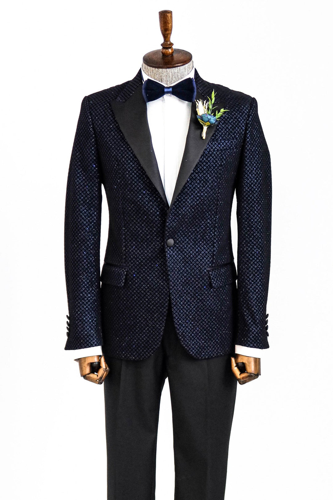 WSS Black Patterned Over Navy Blue Men Prom Blazer  - Singen