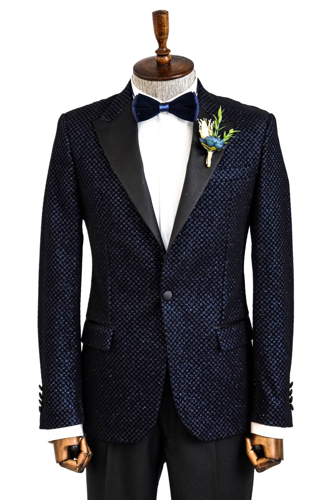 WSS Black Patterned Over Navy Blue Men Prom Blazer  - Singen