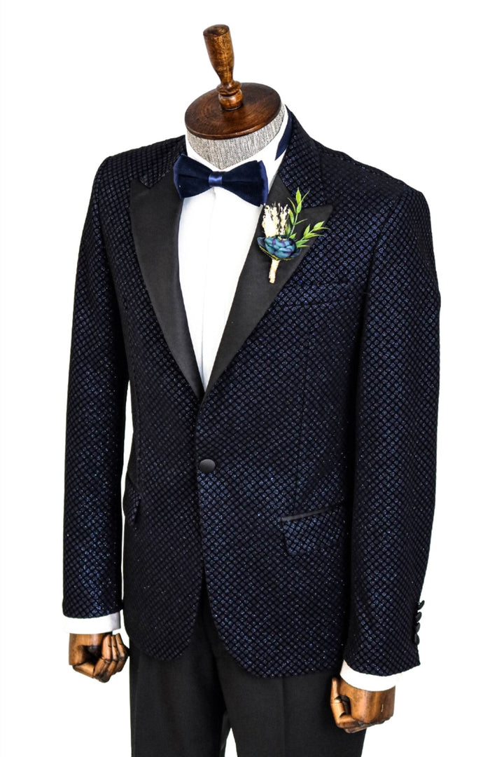 WSS Black Patterned Over Navy Blue Men Prom Blazer  - Singen