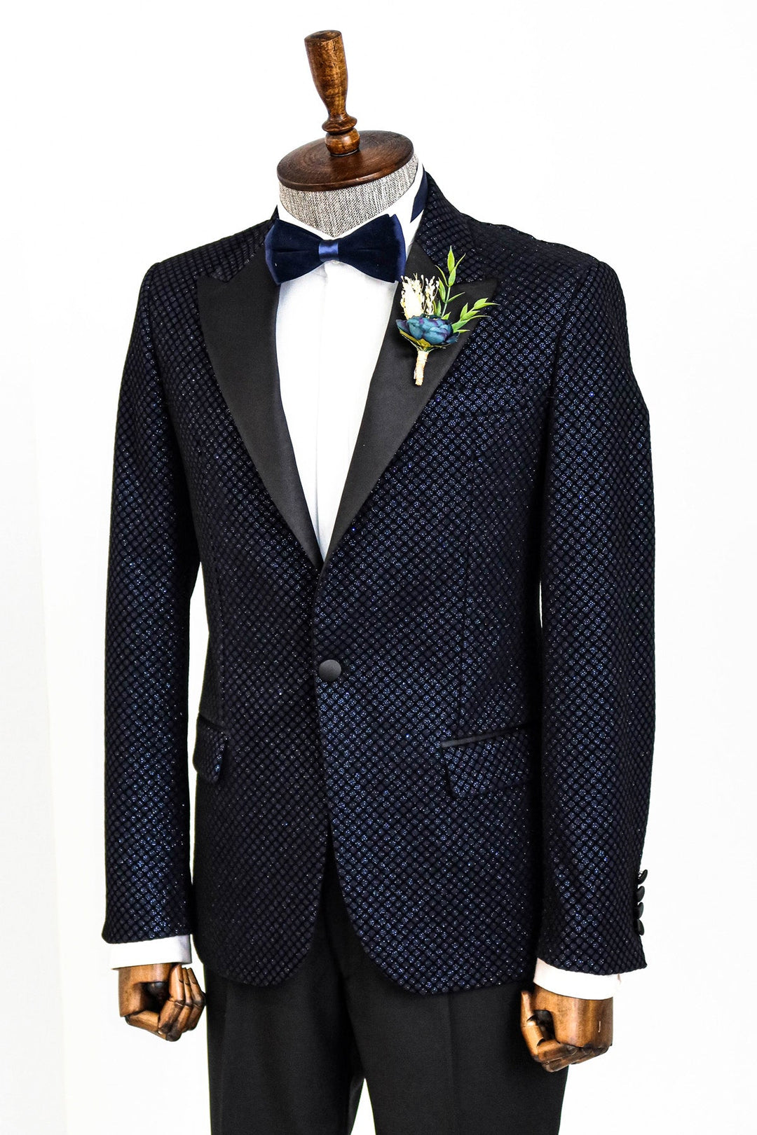 WSS Black Patterned Over Navy Blue Men Prom Blazer  - Singen