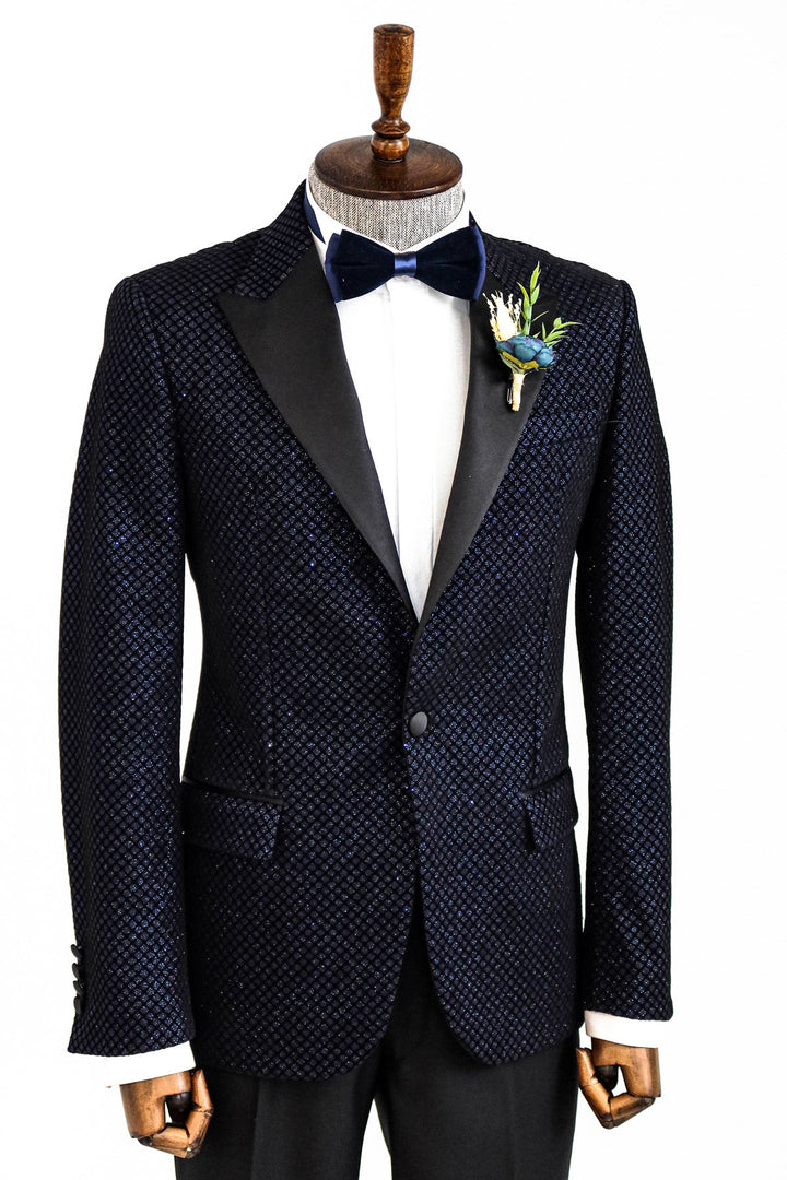 WSS Black Patterned Over Navy Blue Men Prom Blazer  - Singen