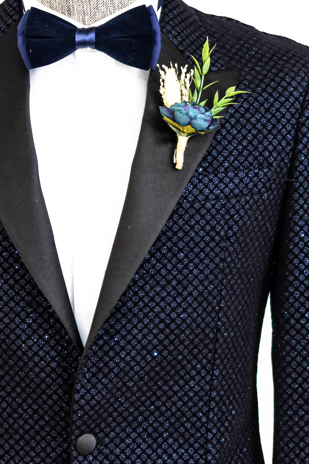 WSS Black Patterned Over Navy Blue Men Prom Blazer  - Singen