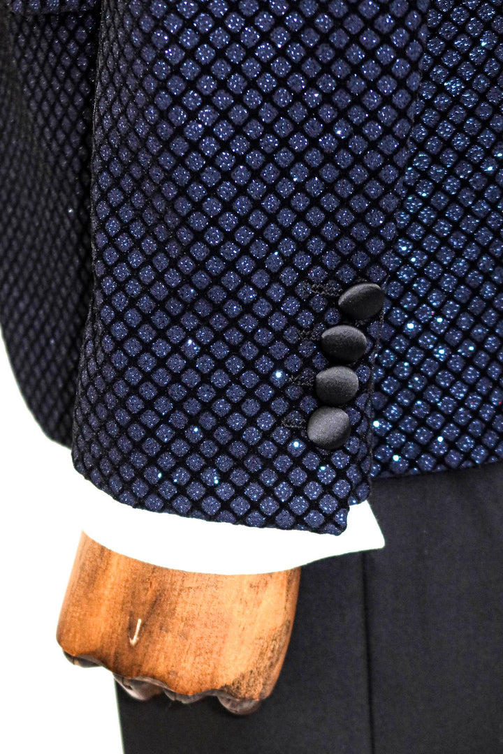 WSS Black Patterned Over Navy Blue Men Prom Blazer  - Singen