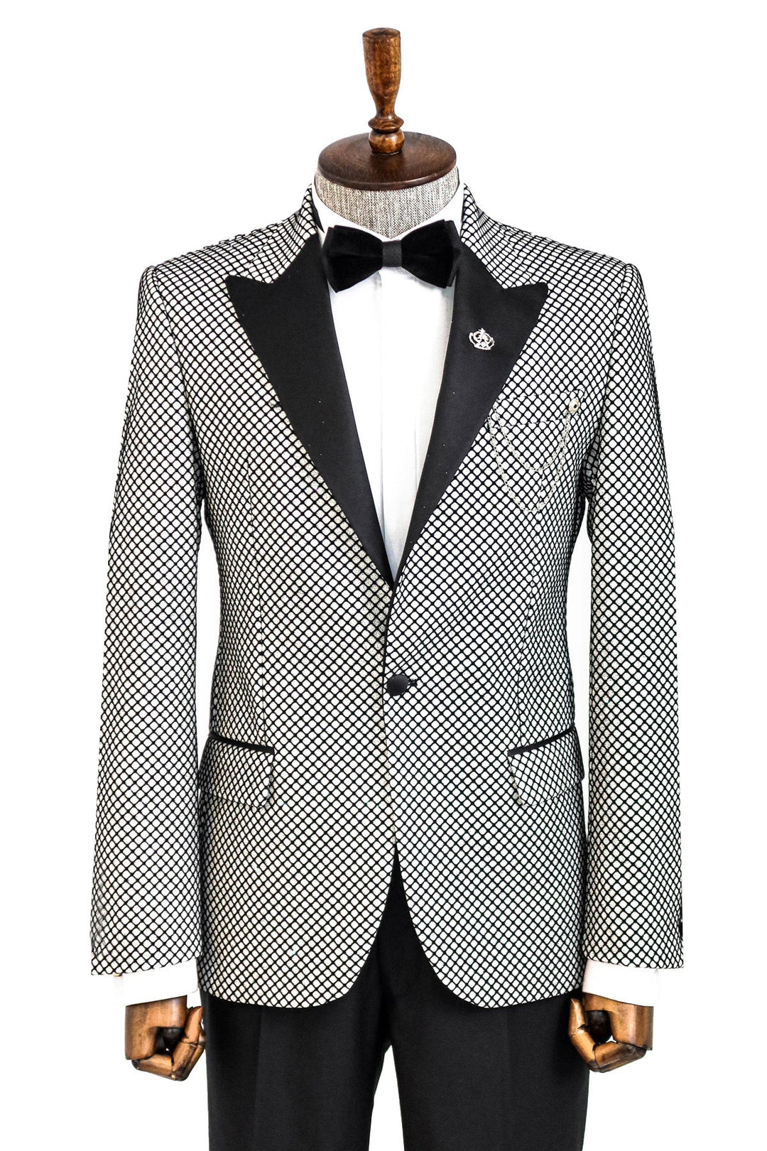 WSS Black Patterned Over White Men Prom Blazer  - Singen