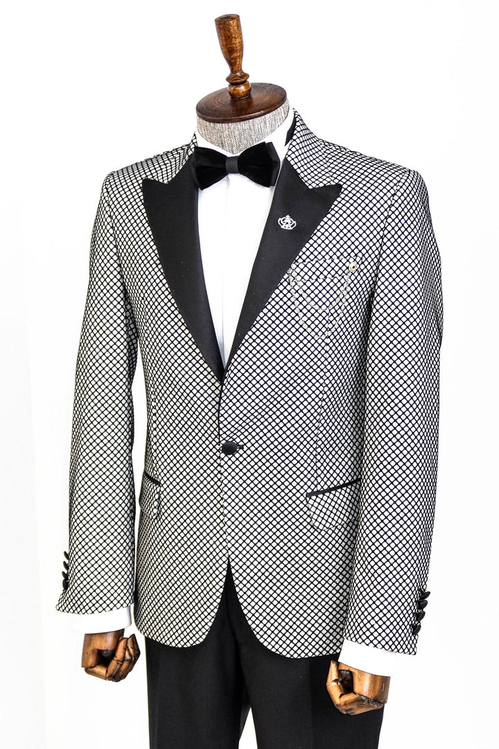 WSS Black Patterned Over White Men Prom Blazer  - Singen