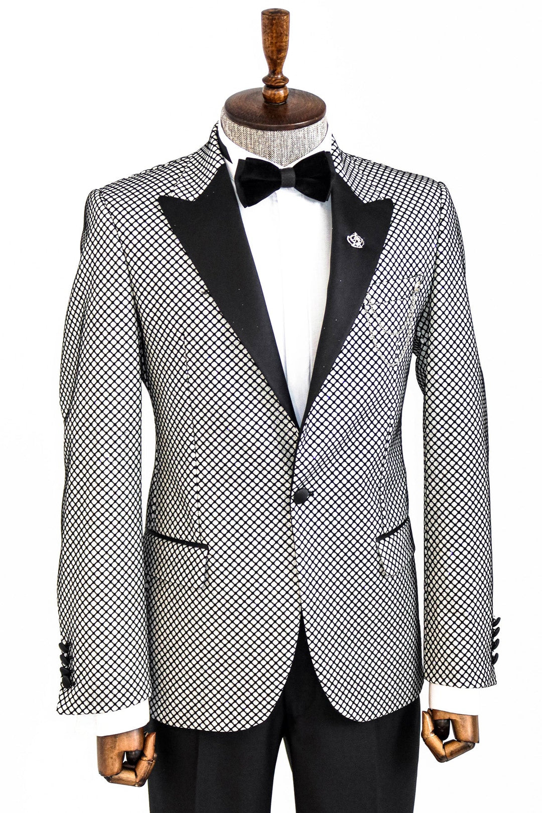 WSS Black Patterned Over White Men Prom Blazer  - Singen