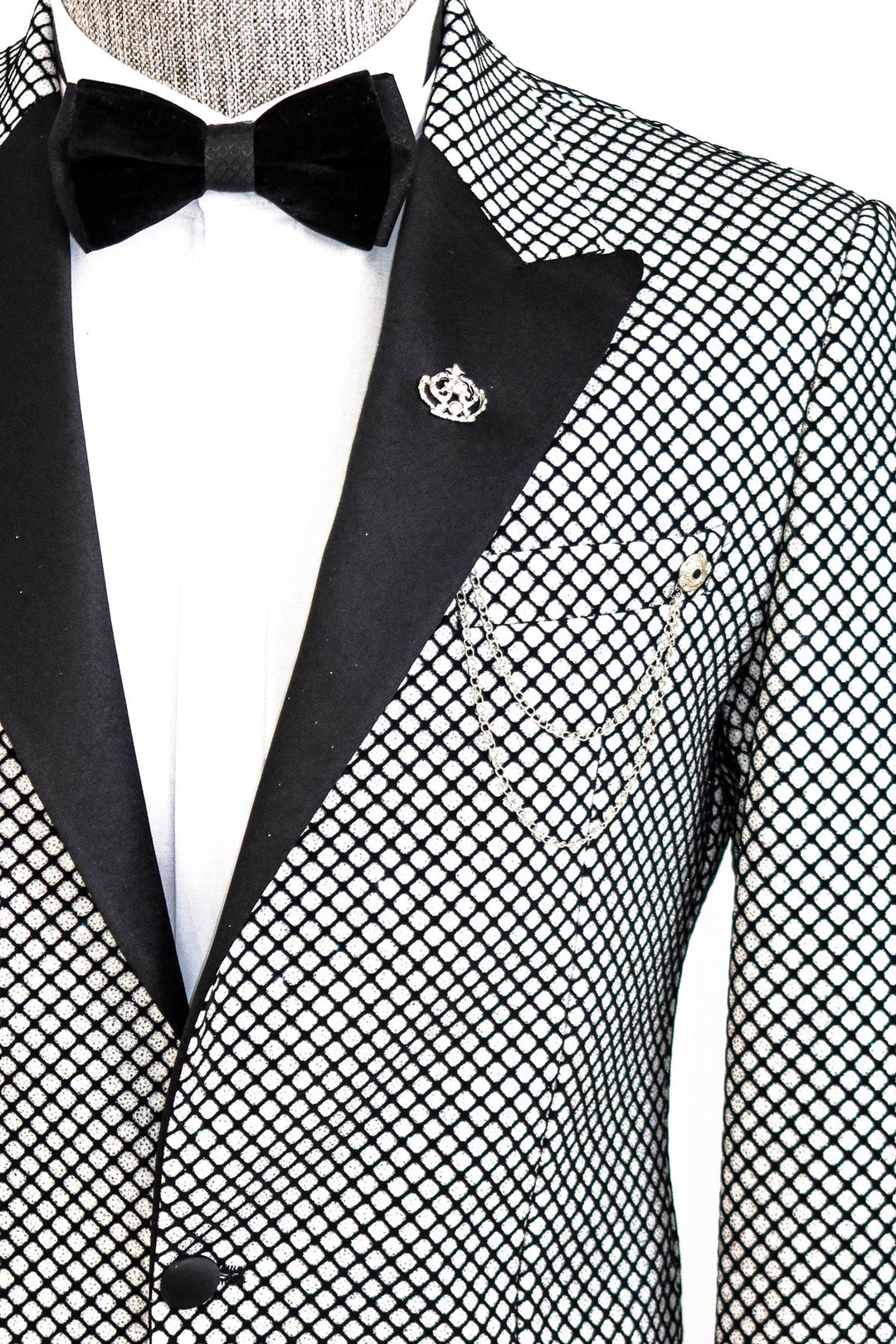 WSS Black Patterned Over White Men Prom Blazer  - Singen