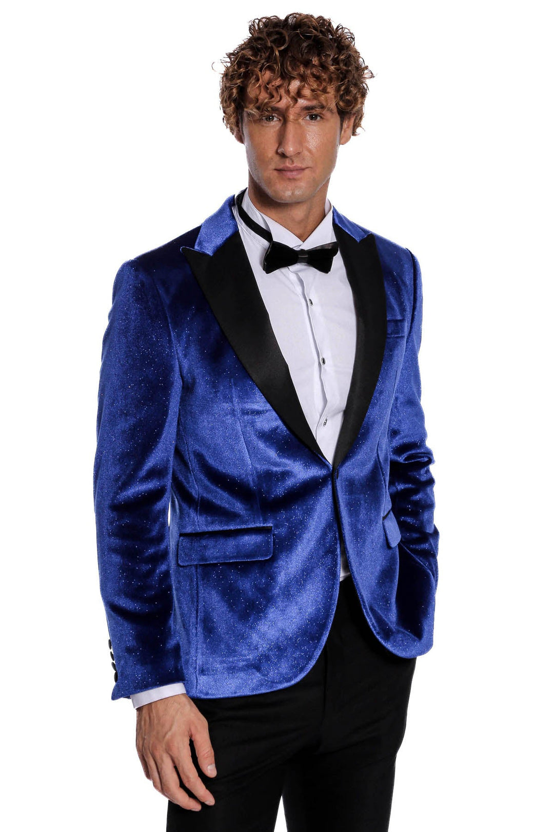 سترة WSS Sparkle Slim Fit Velvet Bast Blue للرجال للحفلات الراقصة - سينجين