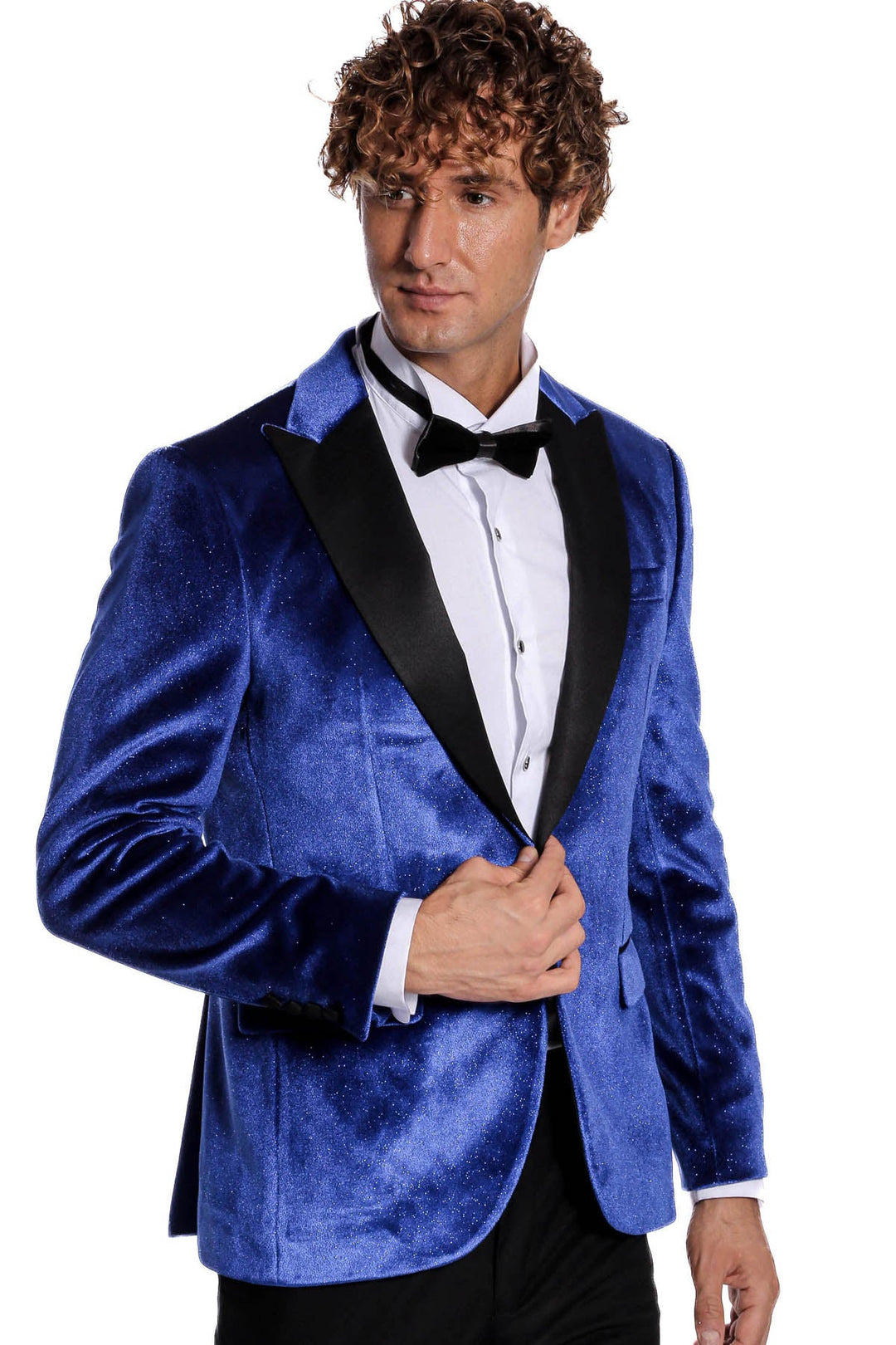 سترة WSS Sparkle Slim Fit Velvet Bast Blue للرجال للحفلات الراقصة - سينجين