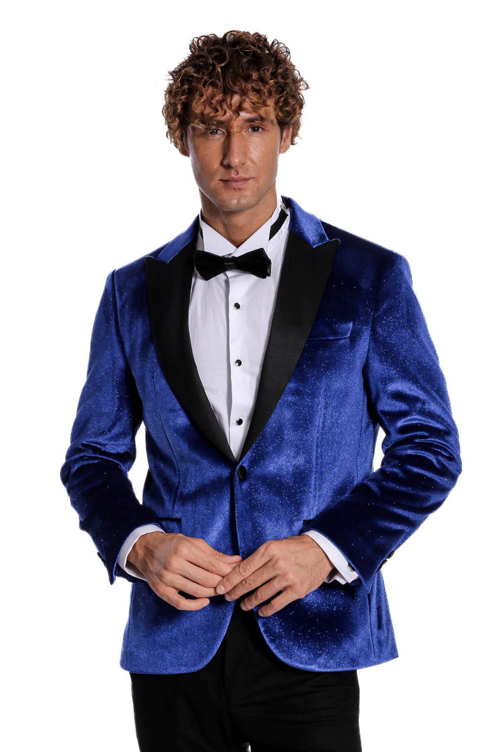 سترة WSS Sparkle Slim Fit Velvet Bast Blue للرجال للحفلات الراقصة - سينجين