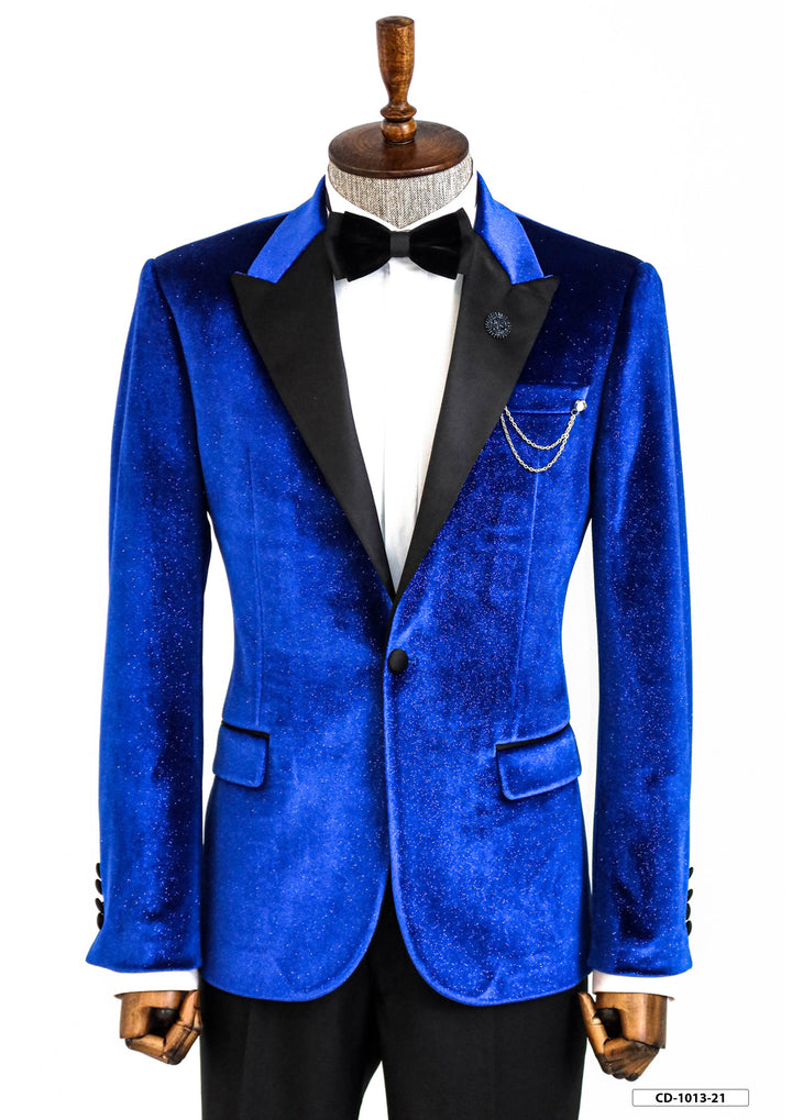 سترة WSS Sparkle Slim Fit Velvet Bast Blue للرجال للحفلات الراقصة - سينجين