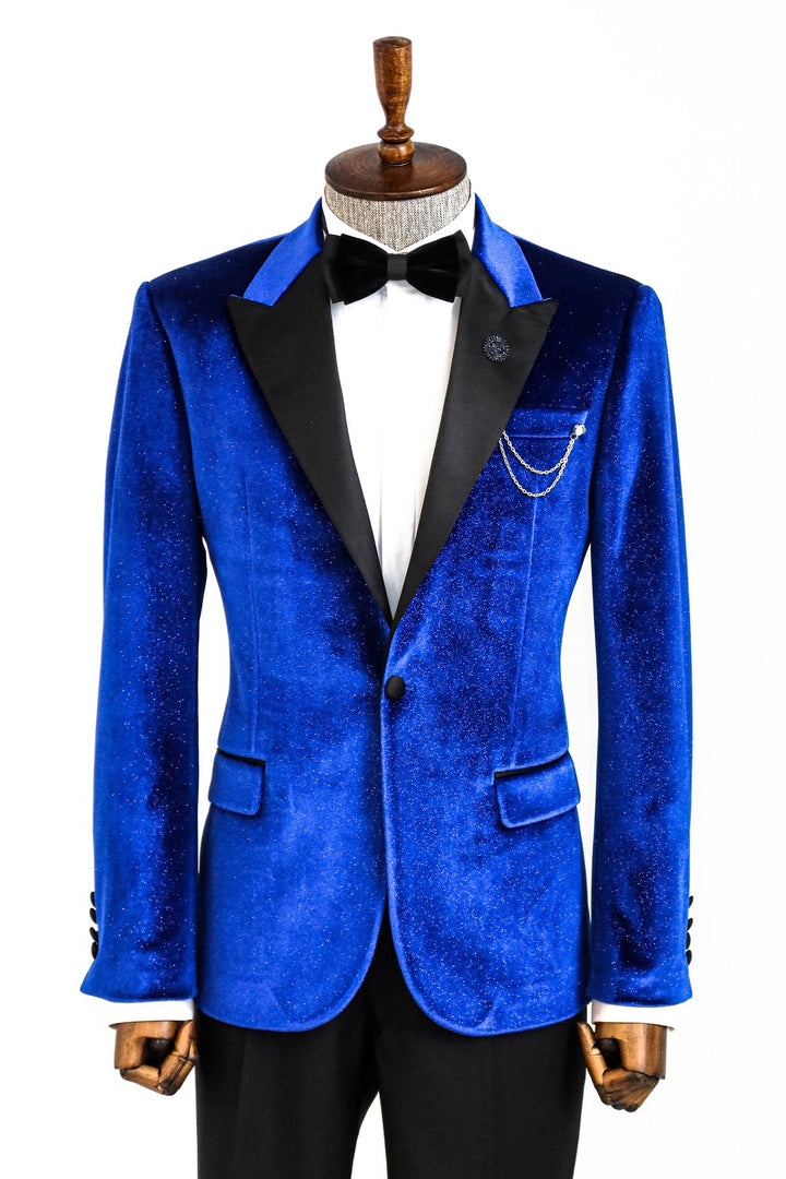 سترة WSS Sparkle Slim Fit Velvet Bast Blue للرجال للحفلات الراقصة - سينجين