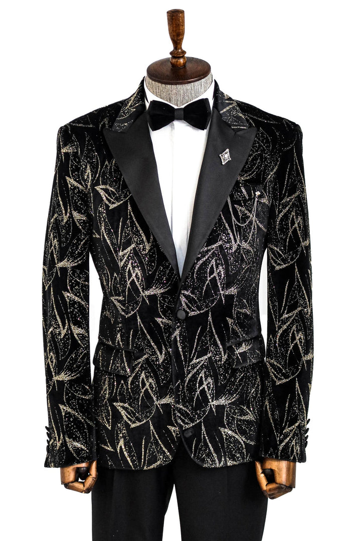 WSS Glittery Slim Fit Black Men Prom Blazer  - Singen