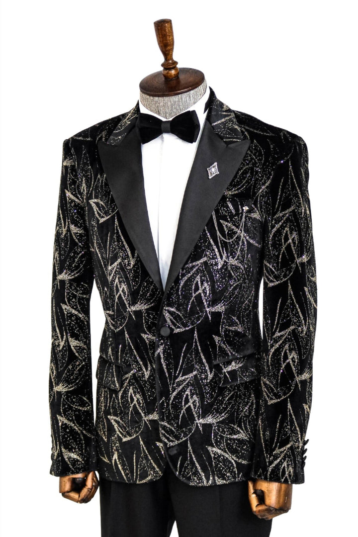 WSS Glittery Slim Fit Black Men Prom Blazer  - Singen