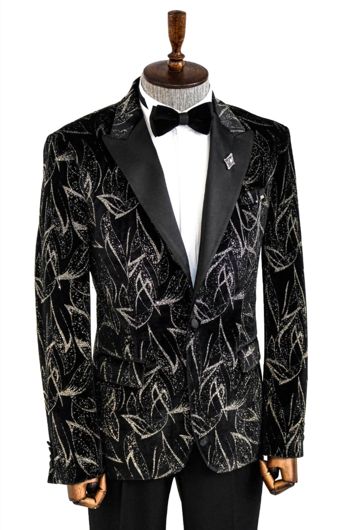 WSS Glittery Slim Fit Black Men Prom Blazer  - Singen