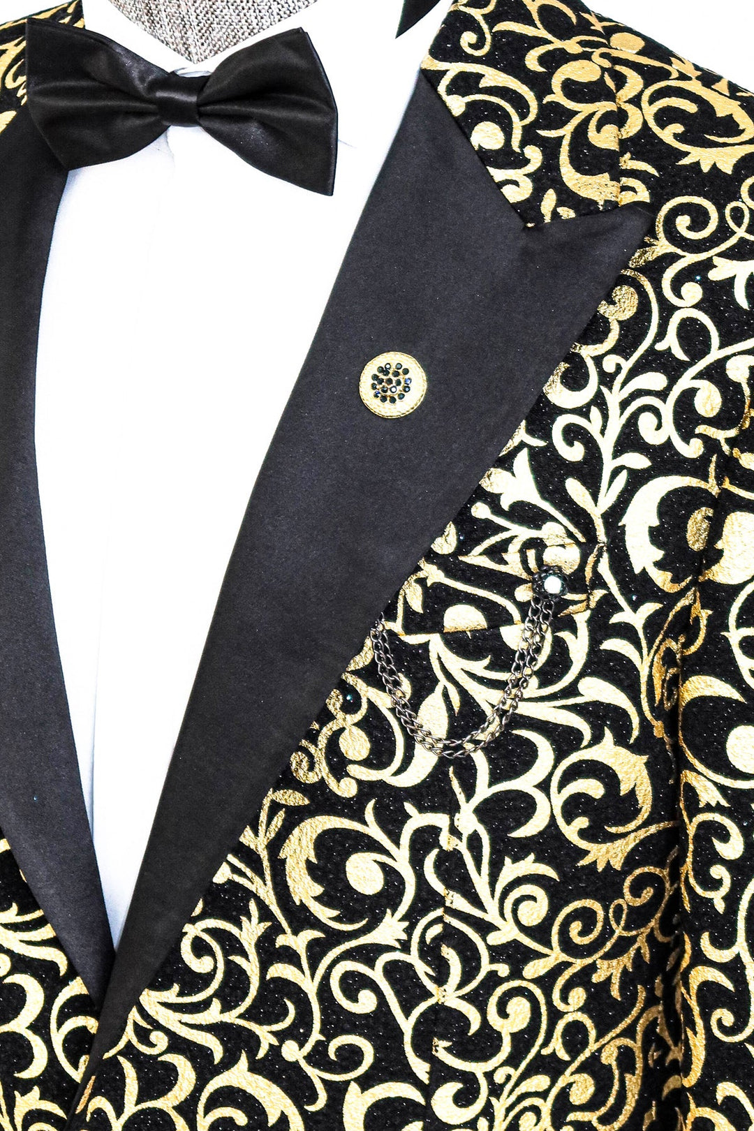 WSS Gold Patterned Over Black Men Prom Blazer  - Singen