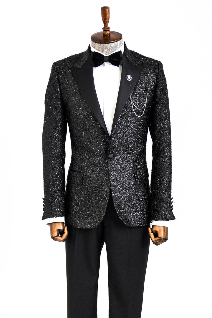 WSS Black Tinsel Slim Fit Tuxedo Blazer  - Singen