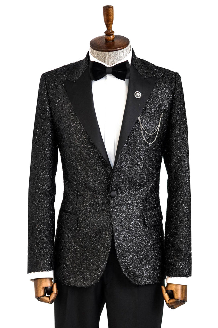 WSS Black Tinsel Slim Fit Tuxedo Blazer  - Singen