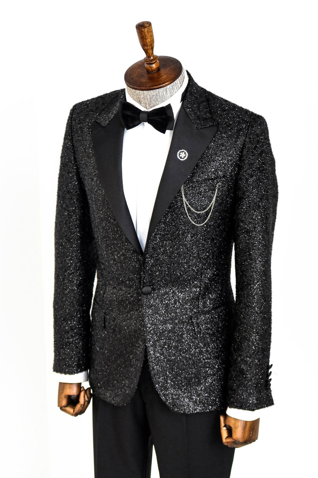 WSS Black Tinsel Slim Fit Tuxedo Blazer  - Singen