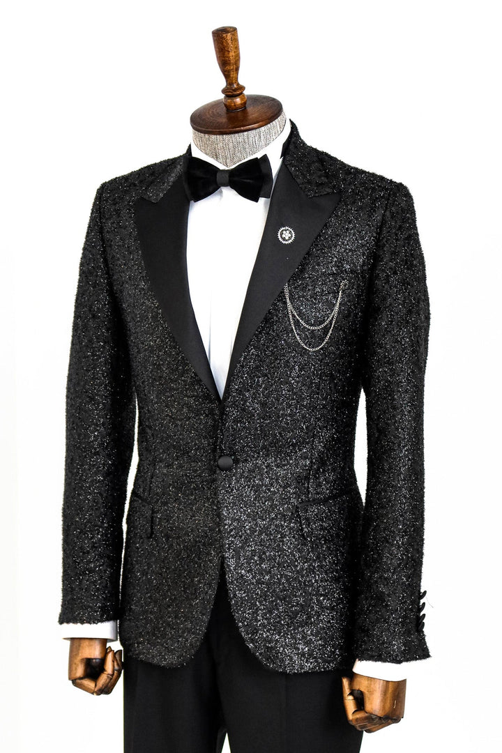 WSS Black Tinsel Slim Fit Tuxedo Blazer  - Singen