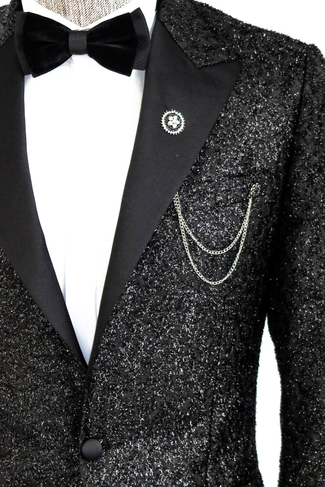 WSS Black Tinsel Slim Fit Tuxedo Blazer  - Singen