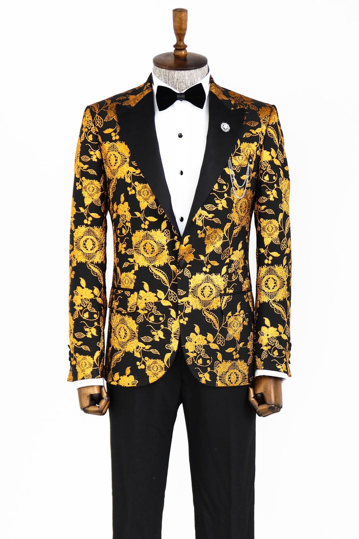 WSS Floral Patterned Slim Fit Yellow Men Prom Blazer  - Singen