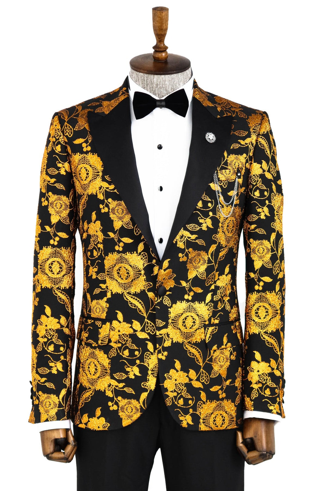 WSS Floral Patterned Slim Fit Yellow Men Prom Blazer  - Singen