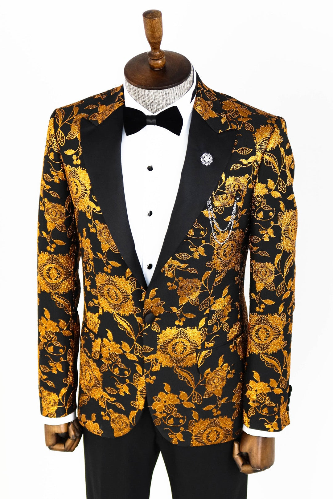 WSS Floral Patterned Slim Fit Yellow Men Prom Blazer  - Singen