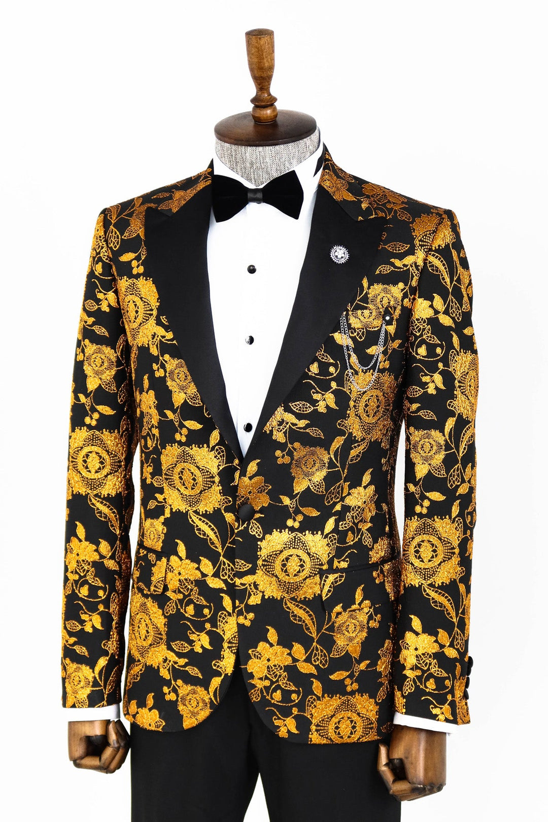 WSS Floral Patterned Slim Fit Yellow Men Prom Blazer  - Singen