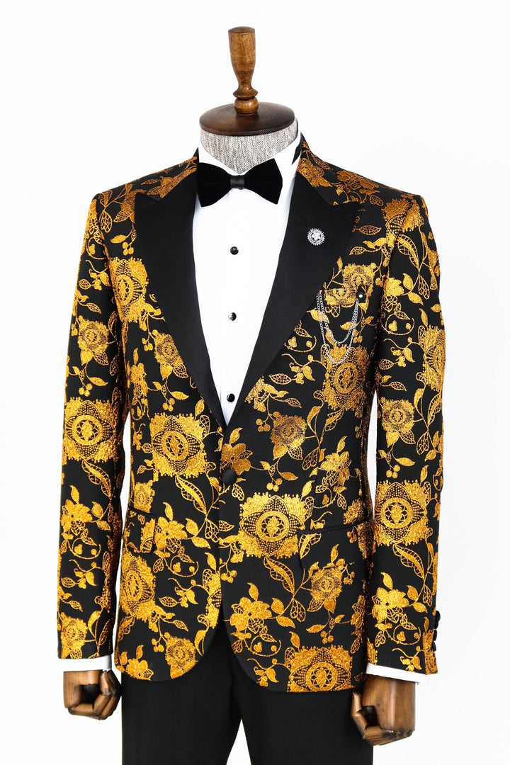 WSS Floral Patterned Slim Fit Yellow Men Prom Blazer  - Singen