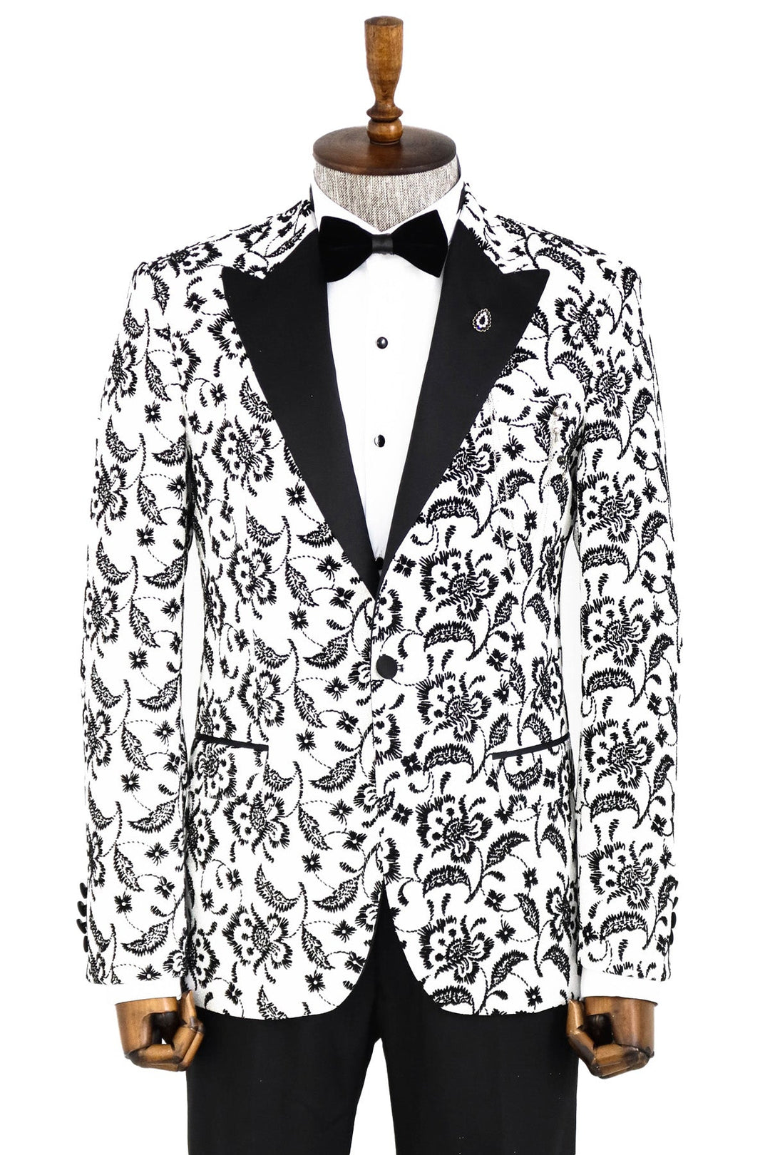 WSS Floral Patterned Peak Lapel White Men Prom Blazer  - Singen