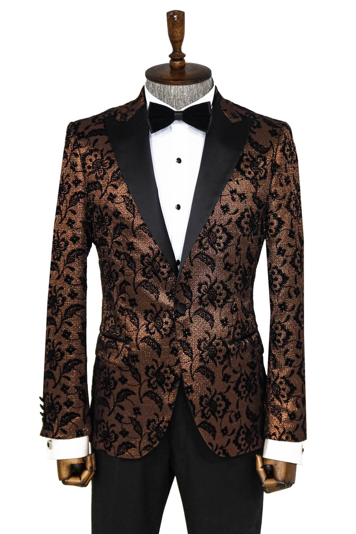 WSS Floral Patterned Peak Lapel Gold Men Prom Blazer  - Singen