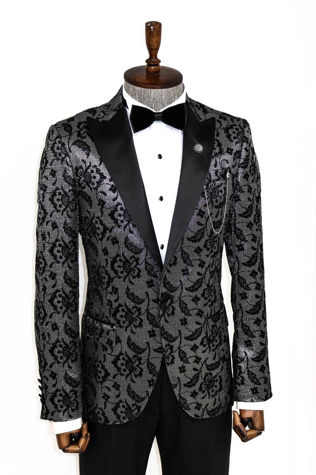 WSS Floral Patterned Peak Lapel Smoked Men Prom Blazer  - Singen