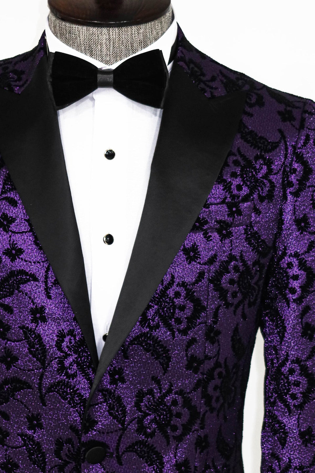 WSS Floral Patterned Peak Lapel Purple Men Prom Blazer  - Singen