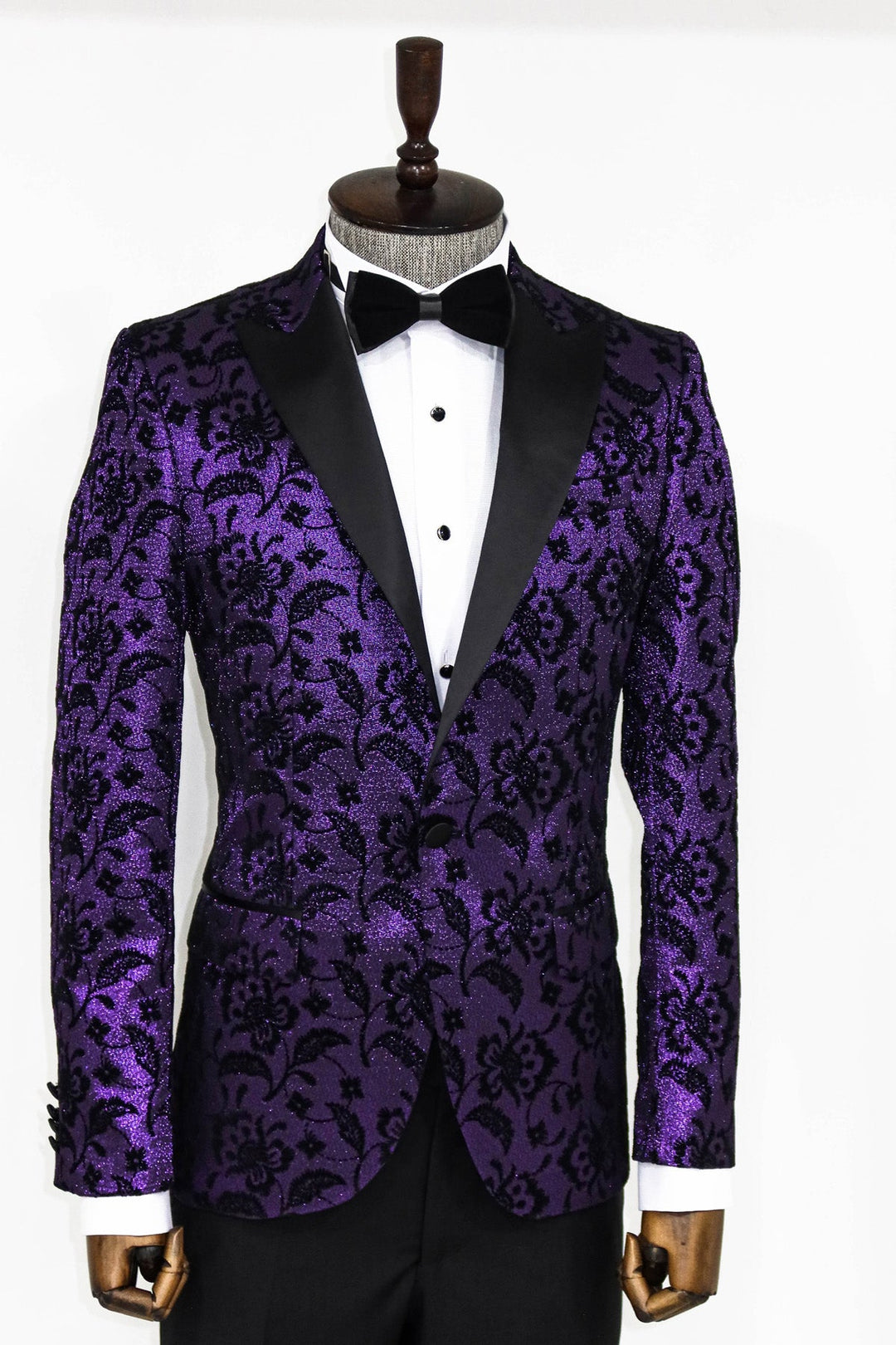 WSS Floral Patterned Peak Lapel Purple Men Prom Blazer  - Singen