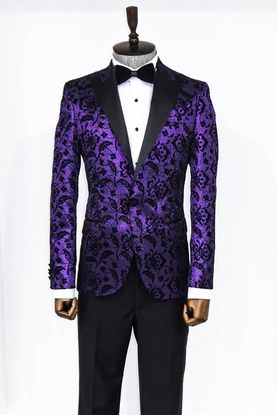 WSS Floral Patterned Peak Lapel Purple Men Prom Blazer  - Singen