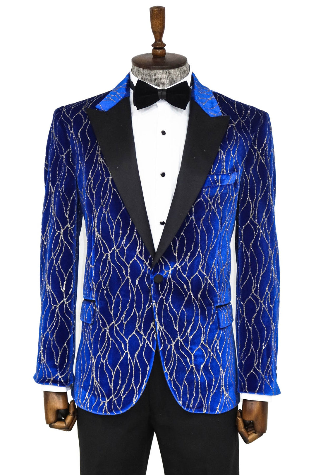 WSS Silver Patterned Blue Men Prom Blazer  - Singen