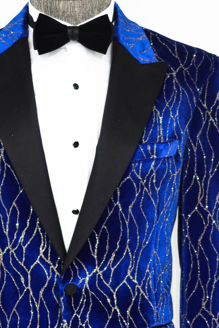 WSS Silver Patterned Blue Men Prom Blazer  - Singen