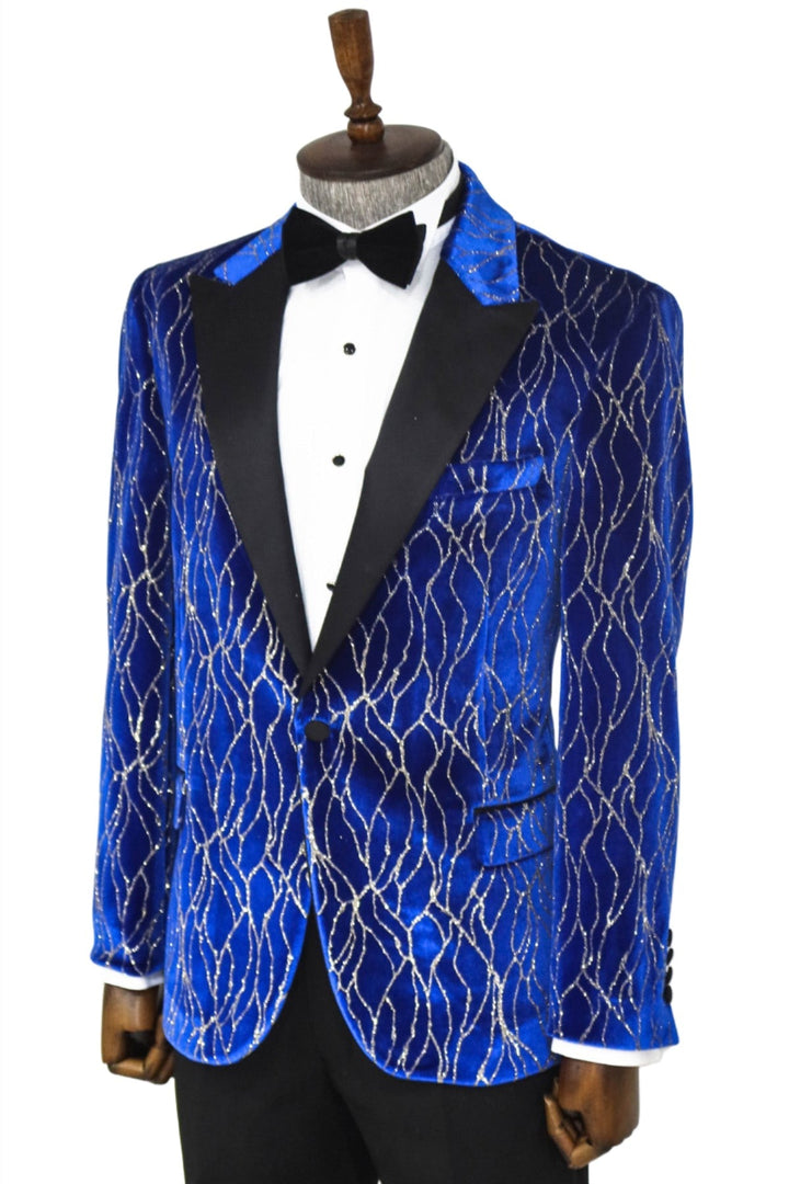 WSS Silver Patterned Blue Men Prom Blazer  - Singen