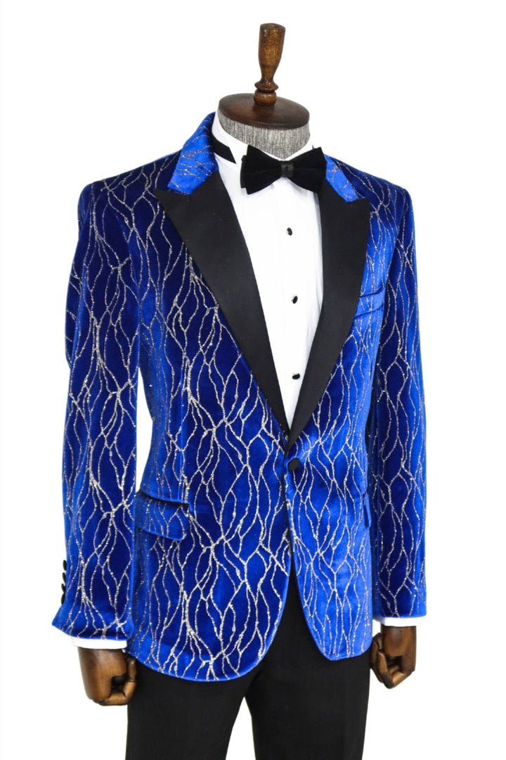 WSS Silver Patterned Blue Men Prom Blazer  - Singen