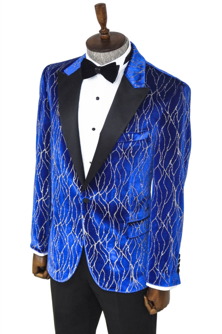 WSS Silver Patterned Blue Men Prom Blazer  - Singen