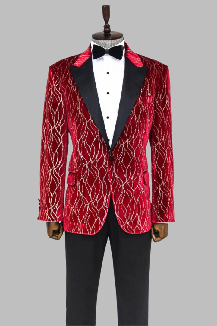 WSS Silver Patterned Burgundy Men Prom Blazer  - Singen