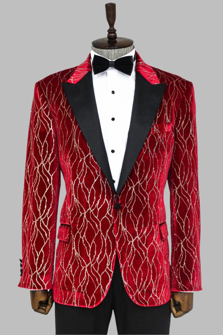 WSS Silver Patterned Burgundy Men Prom Blazer  - Singen