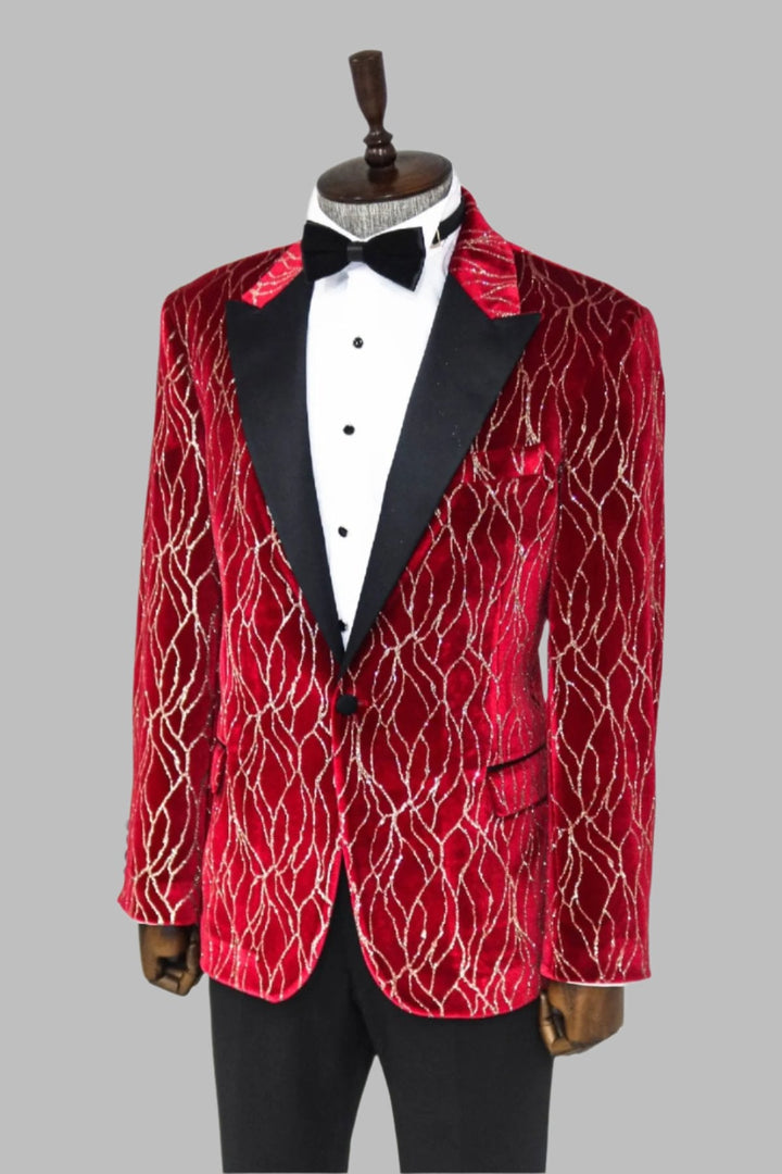 WSS Silver Patterned Burgundy Men Prom Blazer  - Singen